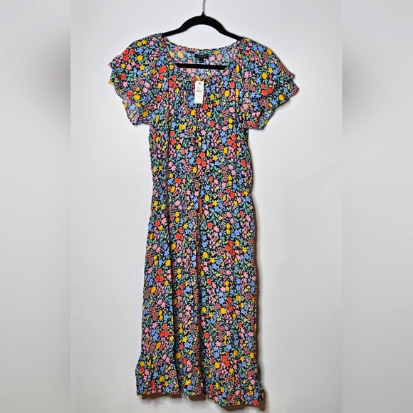 Talbots Ditsy Floral Tie Neck Multicolor Womens 4‎ Dress Flouncy Midi New - Picture 1 of 5